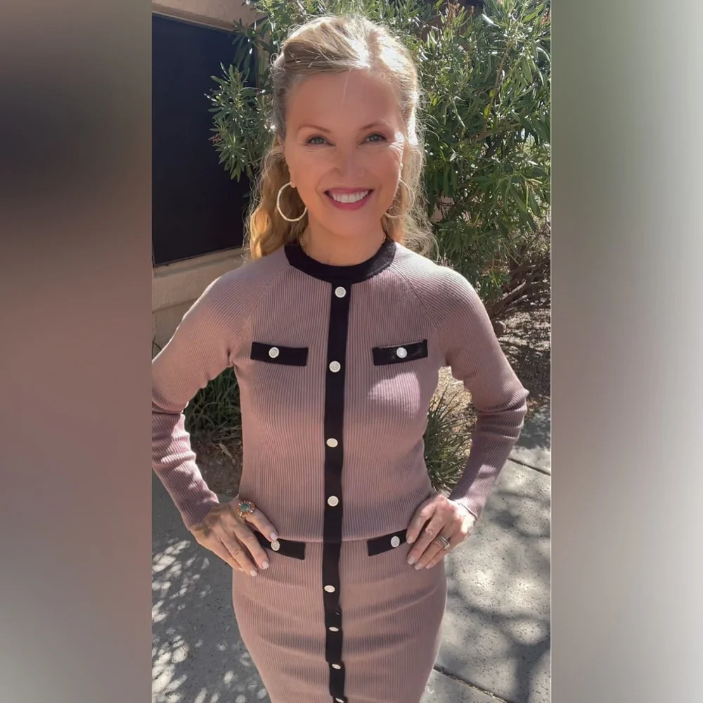 NWT RIB KNIT MIDI DRESS-KHAKI/BLACK-S - Picture 4 of 17